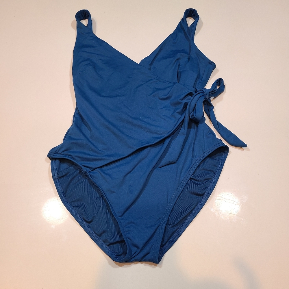 Vince Camuto Swim Deep Blue Wrap One Piece in Size 10